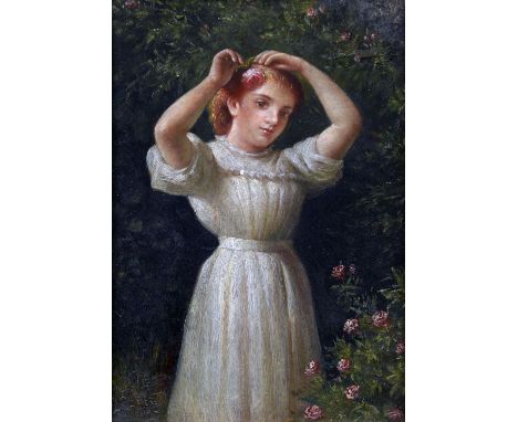 R. WILHELM (19th/20th century) Continental
Girl with a Rose in Her Hair
Oil on board
Signed
16.5 x 24 cm, framed and glazed C