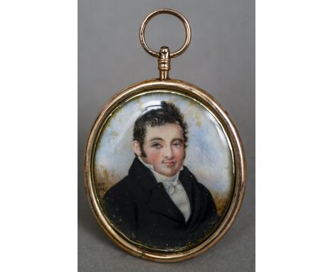 ENGLISH SCHOOL (19th century) 
Portrait of a Gentleman Wearing a Black Coat
Watercolour on ivory
Signed with initials and dat