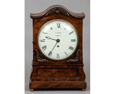 A William IV mahogany cased bracket clock by Francis Sinderby
The signed white painted dial with Roman numerals, the movement