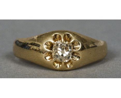 An 18 ct gold gypsy set diamond solitaire ring CONDITION REPORTS: Overall good, some possible inclusions, ring size V, shank 