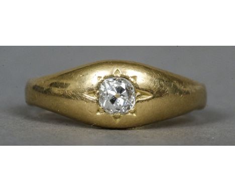 An 18 ct gold gypsy set diamond solitaire ring CONDITION REPORTS: Some general wear, possible inclusions, ring size Q.