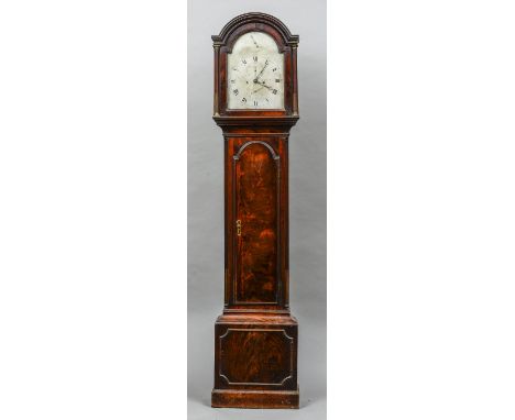 A George III brass mounted mahogany cased eight day longcase clock by Saddleton Lynn
The signed 12 inch silvered arched dial 