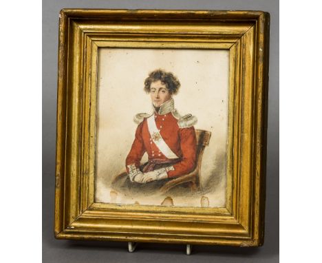 T. WHEELER (19th century) British
Portrait of an Officer Wearing a Red Tunic
Watercolour
Signed, dated March 1829 and inscrib