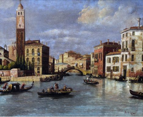 Manner of GIOVANNI ANTONIO CANAL (CANALETTO) (1697-1768) Italian
Venetian Scene
Oil on board
Indistinctly signed
54 x 44.5 cm