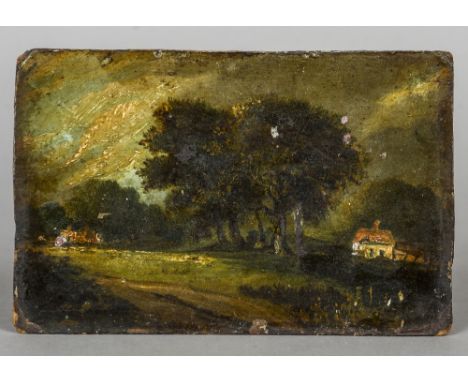 Circle of JOHN CONSTABLE RA (1776-1837) British
Field Sketch of a Rural Scene
Oil on artist's board
19 x 12 cm, unframed COND