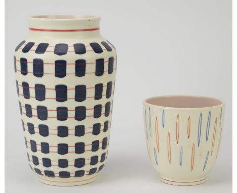 Alfred Read for Poole pottery, a Freeform pattern vase, pattern PQC, 22.7cm high, together with a Poole Freeform pattern vase