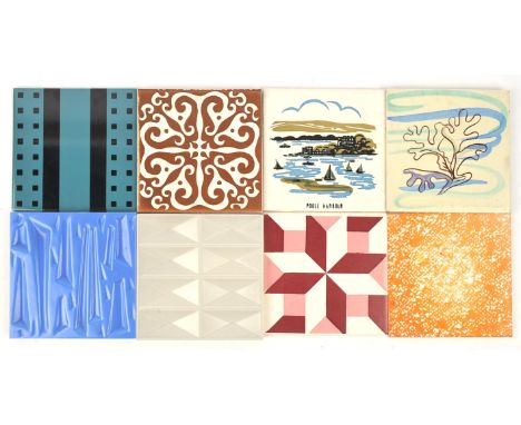 Carters tiles, a tile of Poole Harbour, 15.5cm square, together with approximately 45 tiles, some Carters, decorated with var