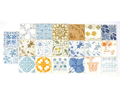 After Eleanor Greeves, (British, 1924-2015), seventeen ceramic tiles by H and R Johnson Ltd, decorated with floral motifs and