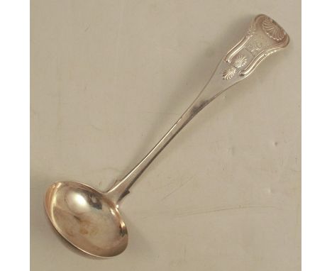 A Georgian Scottish silver Kings pattern toddy ladle, single struck and engraved with a crest, Edinburgh 1824, maker Alexande