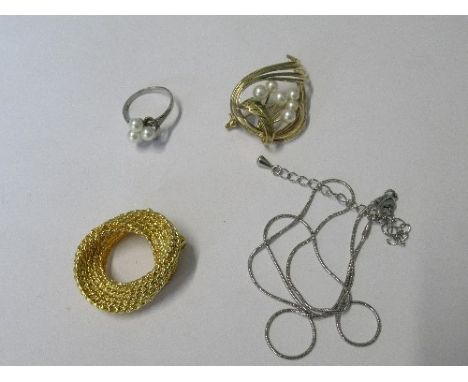 A brooch, together with a scarf clip, a ring and a necklace