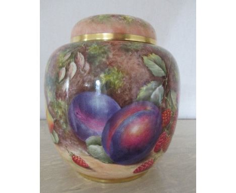 A Royal Worcester covered ginger jar, decorated all around with hand painted fruit by P Love, shape number 2826, height 6.75i