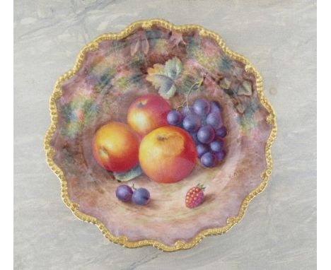 A Royal Worcester plate, with star shaped border, decorated with hand painted fruit by Ayrton, diameter 8.75ins - not damaged
