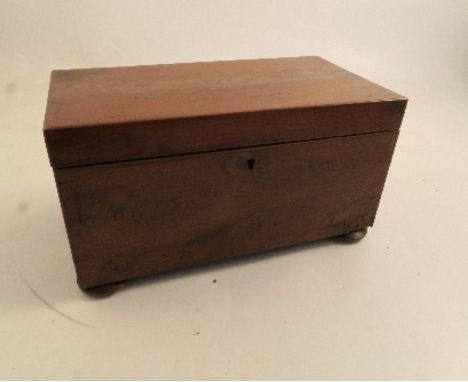 A late Georgian yew and burr yew wood tea caddy, of rectangular form, having two division interior, with later mixing bowl, r