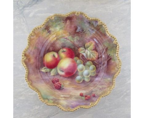 A Royal Worcester plate, with star shaped border, decorated with hand painted fruit by Horace Price, diameter 8.75ins - not d