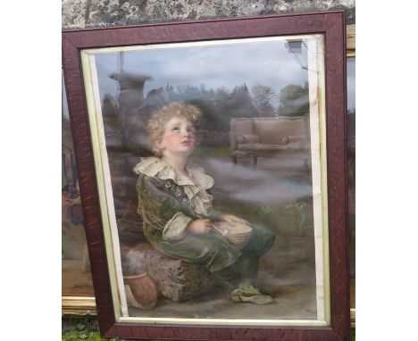 A framed Pears print, Bubbles, 26.5ins x 20.5ins, together with another pair of framed Victorian prints, interior scene with 