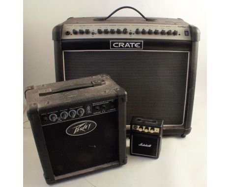 A Crate Flexwave amplifier, width 21.5ins x height 18ins x depth 10.5ins, together with a Peavey Backstage guitar amplifier, 