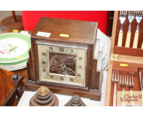 An Art Deco two hole mantel clock 