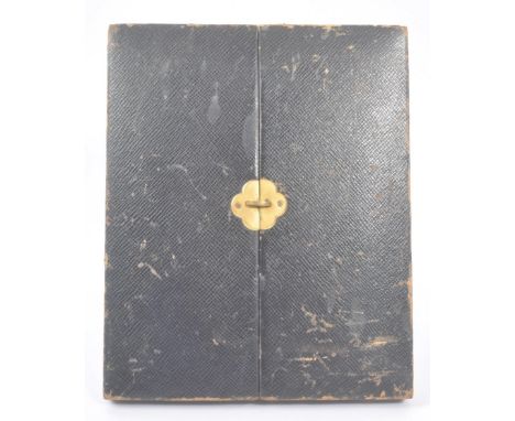 Mid-19th century leather covered case large photo holder with stand and brass clasp to front covers (close able to prevent li