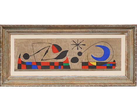 JOAN MIRO 'Moon Wall', 1958, lithograph after ceramic mural for Unesco Paris, printed by Maeght, 23cm x 75cm, framed and sign