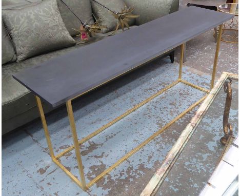 ADAM WILLIAMS DESIGN CONSOLE TABLE, rectangular, gilt metal support with stone top, 170cm x 42cm x 73cm.