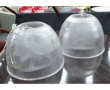 COMPACT INDUSTRIAL LIGHTS, a set of four, 60cm drop. (slight faults)