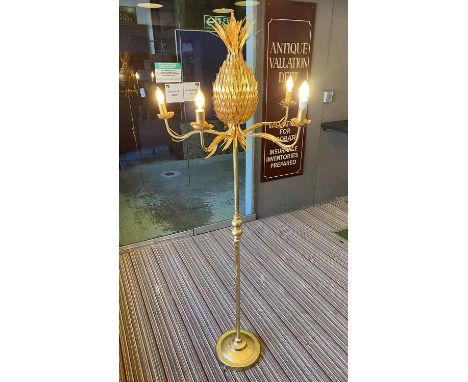PINEAPPLE FLOOR LAMP, Maison Jansen inspired gilt metal, five branch design, 178cm H.