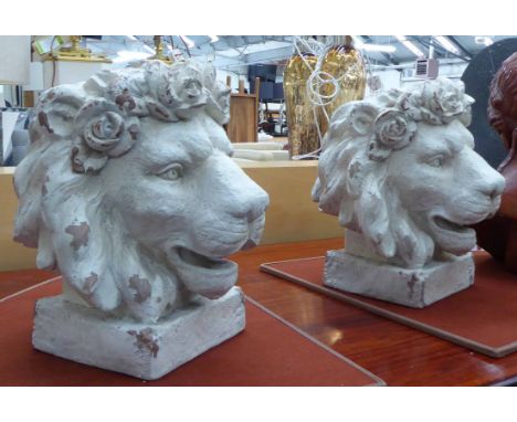 LION PLANT POTS, a pair, stylised ceramic, 42cm H. (2)