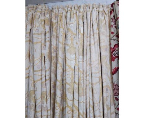 CURTAINS, two pairs, lined and interlined by Michael Szell, tassel design, 120cm x 260cm drop. (4)