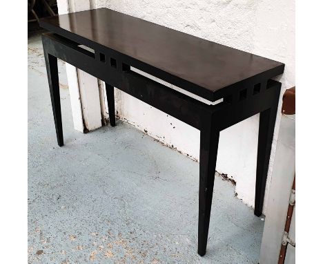 CONSOLE TABLE, contemporary continental style design, ebonised finish, 120cm x 40cm x 75cm. (slight faults)