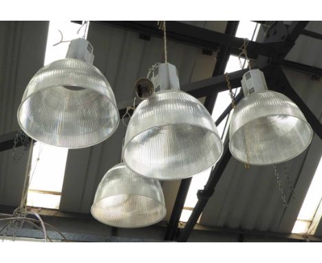 COMPACT INDUSTRIAL LIGHTS, a set of four, 60cm Drop. (slight faults)
