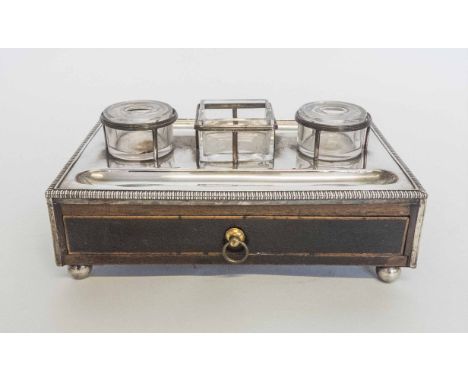 INK STAND, Regency rosewood with silver mountings, 23cm x 15cm x 10cm.