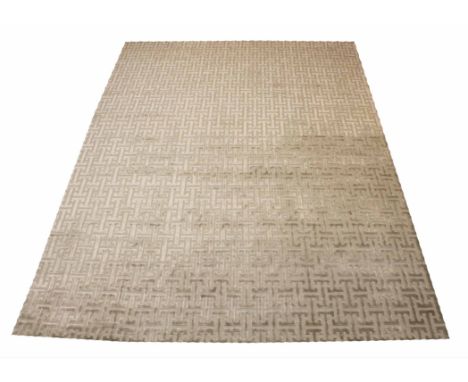 CONTEMPORARY ART DECO DESIGN SILK CARPET, 400cm x 300cm, geometric silver field.