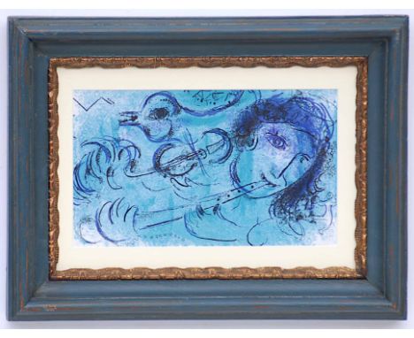 MARC CHAGALL 'The Flute Player', 1957, original lithograph - Cramer 34, printed by Mourlot, 24cm x 40cm, framed and glazed.