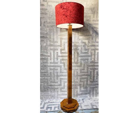 STANDARD LAMP, art deco walnut with red velvet shade, 178cm H. 