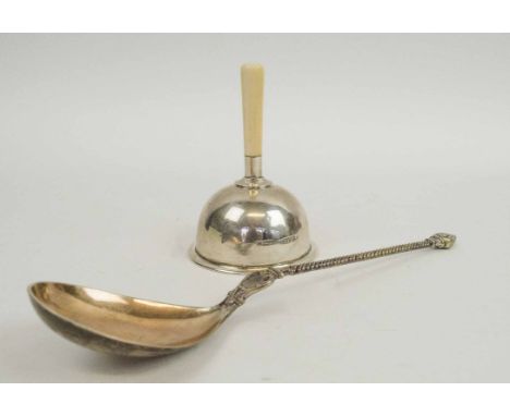 HAND BELL, George V silver, ivory handle, Chester 1911, Cornelius Desormeaux Saunders and James Francis Hollings Shepherd, an