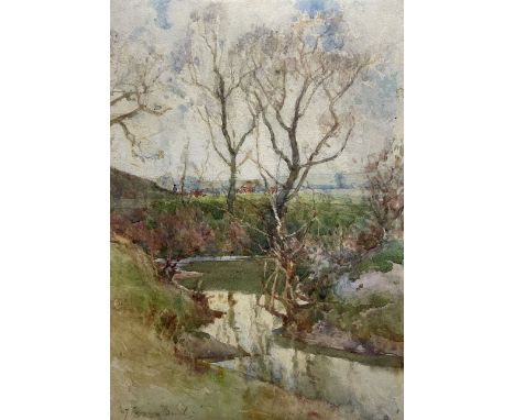 Samuel John 'Lamorna' Birch (Newlyn School 1869-1955): View Towards a Town, watercolour signed 24.5cm x 17cm 