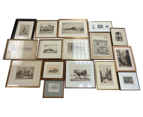 Collection of etchings, artists including Frank Short, Malcolm Osbourne, Anne Hayward (wood engravings), Leonard Russell Squi