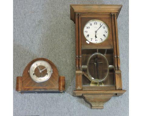 An early 20th century Vedette wall clock, 73cm tall, together with a 1930's mantel clock