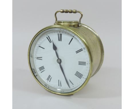 A 19th century brass cased circular carriage clock, with a white enamel dial, 17cm tall overall