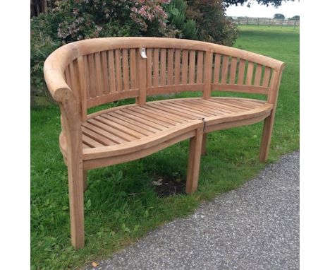 A teak Malborough Banana bench, as new, 160cm