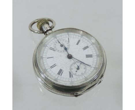 A silver split second chronograph pocket watch