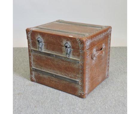A small brown leather trunk, 48cm