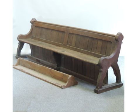 A Victorian oak pew, with carved end supports, together with a pine shelf