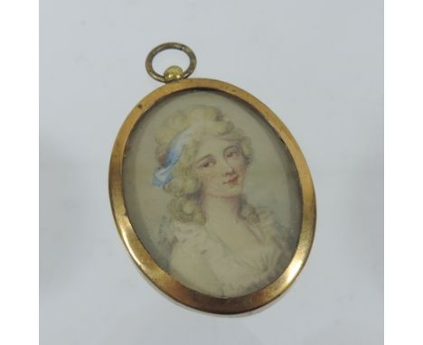 English School, 19th century, a miniature portrait of Melicent Ballard, in a brass mount, 5 x 4cm, together with English Scho