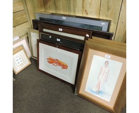 Mary Anne Rogers, Lobster, limited edition print, 21 x 37cm, together with a collection of pictures and prints to include an 