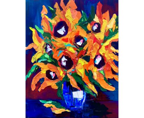 Lina Redford, "Balearic Deep Yellow Dream", acrylic on canvas, 50 x 40cm, c. 2021. Yellow is a colour of happiness. Lina want