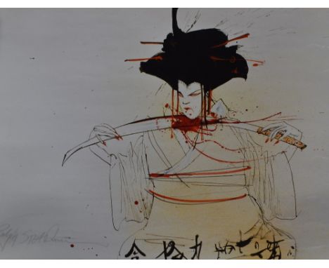 After Ralph Steadman (British b.1936) a coloured print, Puccini’s Madam Butterfly, signed in pencil to margin, unframed, hous