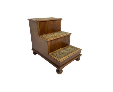 19th century mahogany step commode, pull-out action to reveal commode, the top with hinged lid, on turned feetDimensions: Hei