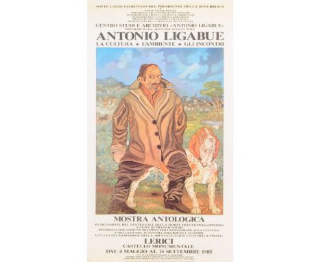 After Antonio Ligabue
Self Portrait with Dog
A 1980s Italian Antonio Ligabue exhibition poster, exhibited Castello de Lerici,