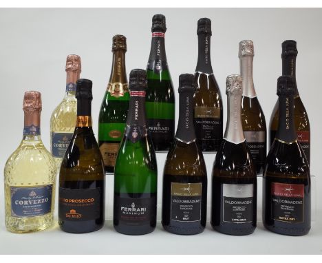 12 BOTTLES ITALIAN SPARKLING WINECorvezzo 2 x Family Collection Organic Extra NV; Dal Bello Asolo Prosecco Superiore Extra Dr